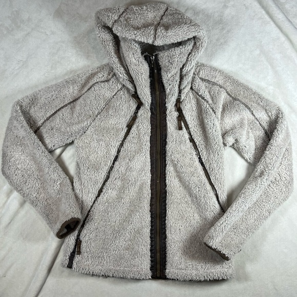 Women’s KUHL Medium Flight Jacket Sherpa Leather Lined Hooded Tactical Coat EUC - Picture 2 of 13